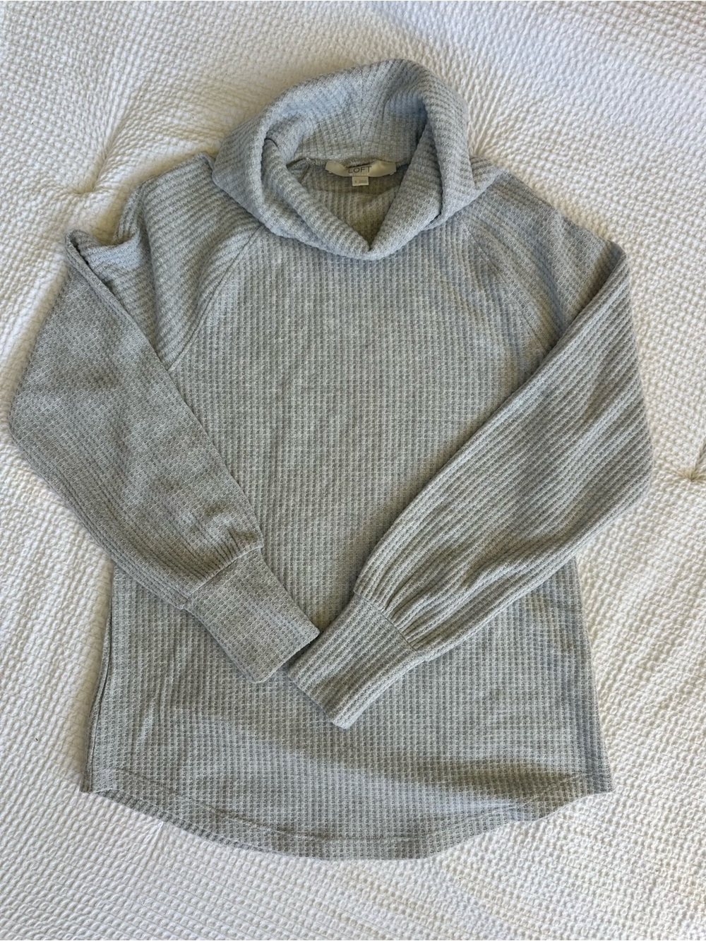 LOFT Light Gray Cowl Neck Waffle Knit Sweater Women’s S